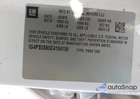 2012 Buick Verano Leather Group z USA, uszkodzony, nr VIN 1G4PS5SK6C4154158